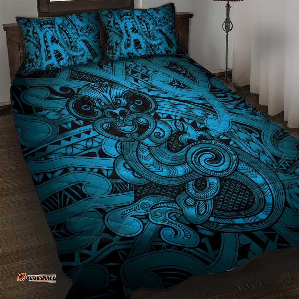 Aotearoa Maori Hei Tiki Quilt Bed Set Kikorangi Kowhaiwhai Puhoro Motif LT9