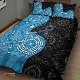 Australia Autism Awareness Month Quilt Bed Set Indigenous Lizard With Blue Ribbon LT14