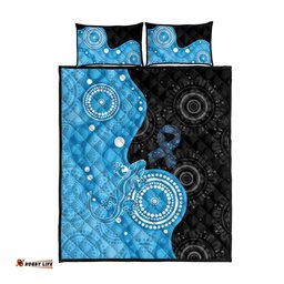 Australia Autism Awareness Month Quilt Bed Set Indigenous Lizard With Blue Ribbon LT14