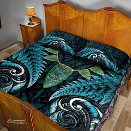 Aotearoa Pounamu Niho Quilt Bed Set Silver Fern Mix Maori Pattern - Turquoise LT14