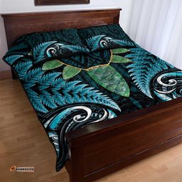 Aotearoa Pounamu Niho Quilt Bed Set Silver Fern Mix Maori Pattern - Turquoise LT14
