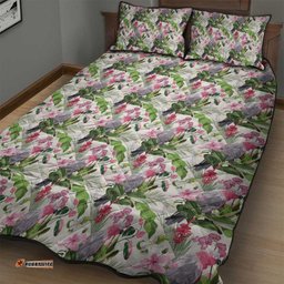 Aussie Pink Cockatoo Flowers Seamless Pattern Quilt Bed Set LT9