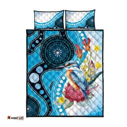Australia Azure Kingfisher Quilt Bed Set Australian Native Flowers Indigenous Art LT14