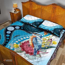Australia Azure Kingfisher Quilt Bed Set Australian Native Flowers Indigenous Art LT14