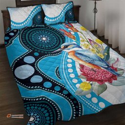 Australia Azure Kingfisher Quilt Bed Set Australian Native Flowers Indigenous Art LT14