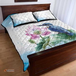 Australia Azure Kingfisher Quilt Bed Set Ceyx Azureus Sacred Lotus Watercolor LT14