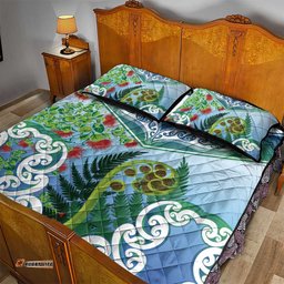 Aotearoa New Zealand Natural Plants Quilt Bed Set Pohutukawa with Silver Ferns Koru Frond Maori Tattoos LT03