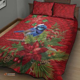 Aussie Superb Fairywren Bird Quilt Bed Set Aboriginal Inspired Christmas LT9