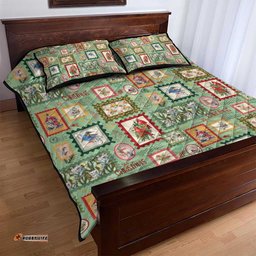 Aussie Birds Christmas La La Land Quilt Bed Set Green Vintage Stamp Edition LT9