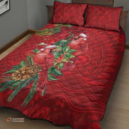 Aussie Red Cardinal Quilt Bed Set Aboriginal Inspired Christmas LT9