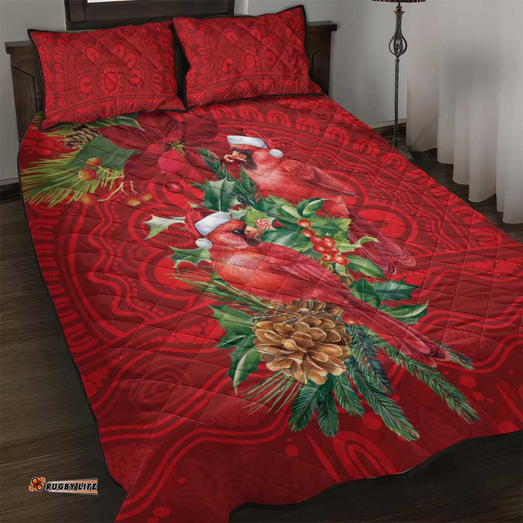 Aussie Red Cardinal Quilt Bed Set Aboriginal Inspired Christmas LT9