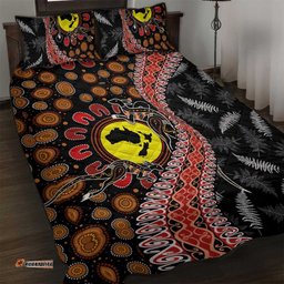 Aotearoa and Australia Quilt Bed Set Maori Koru Ferns With Aboriginal Kangaroo LT03
