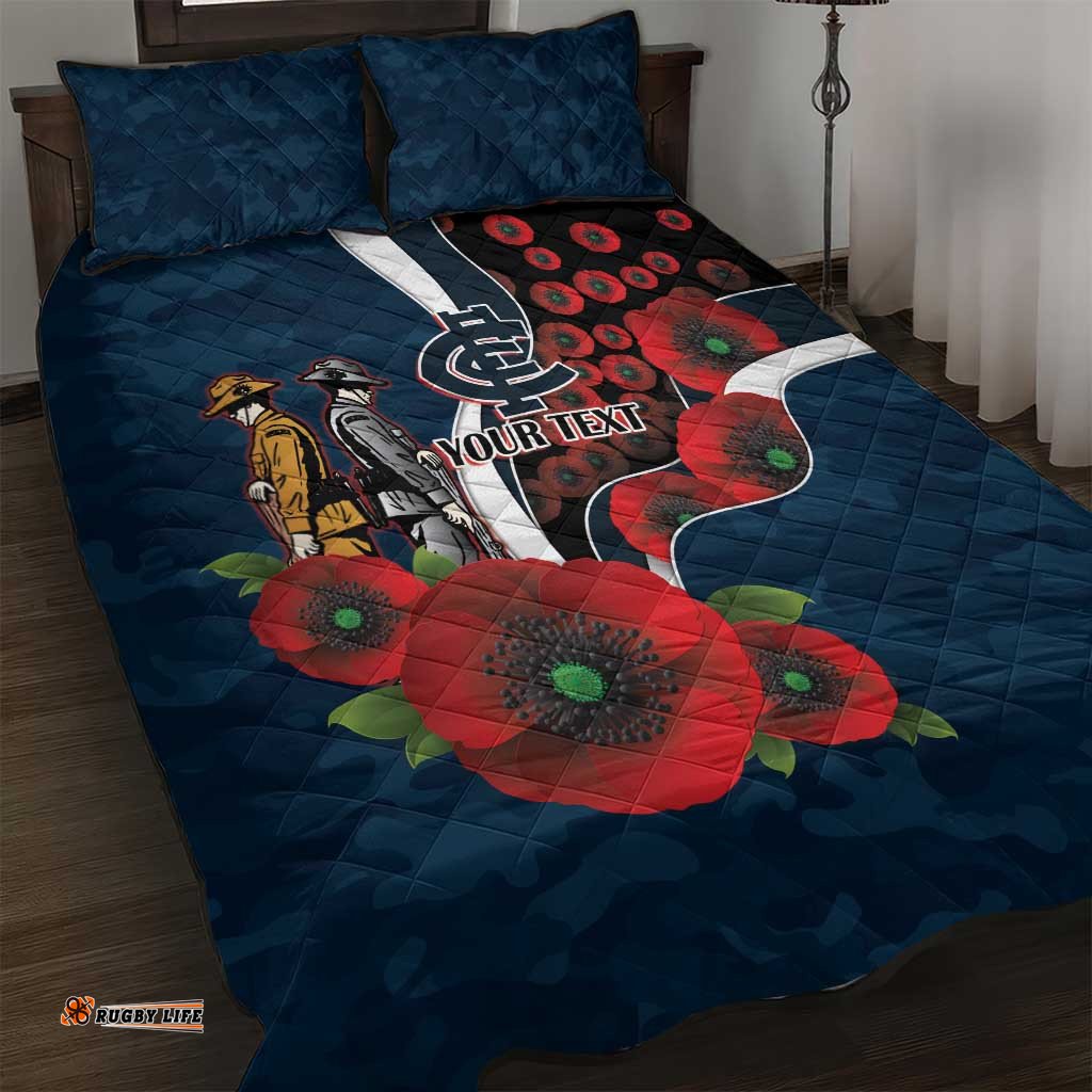 Carlton Blues ANZAC Personalised Quilt Bed Set Lest We Forget Poppy Camo LT9