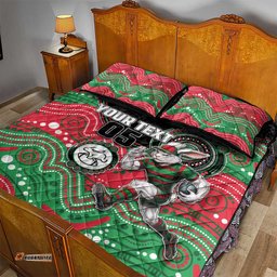 Custom Rabbitohs Quilt Bed Set Rabbit Mascot With Aboriginal Indigenous DT05