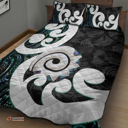 Aotearoa Koru Quilt Bed Set Cyan Maori Paua Shell Mix Silver Fern LT14