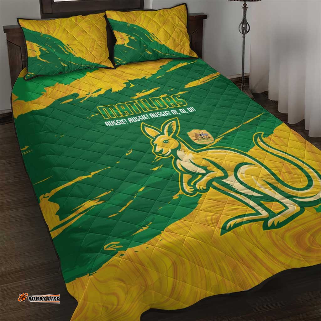 Australia Soccer Quilt Bed Set 2025 Go Matildas Marble Grunge Style LT14