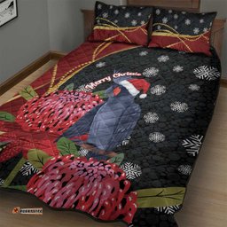 Australia Palm Cockatoo Christmas Quilt Bed Set Probosciger Aterrimus Waratah Merry Chrissie LT14