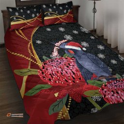 Australia Palm Cockatoo Christmas Quilt Bed Set Probosciger Aterrimus Waratah Merry Chrissie LT14