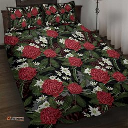 Australia Waratah Flannel Flower Quilt Bed Set Aussie Native Flowers Seamless Stylized LT14