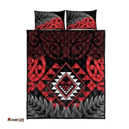 Aotearoa Kiwi Taniko Quilt Bed Set Silver Fern With Maori Koru Pattern LT14