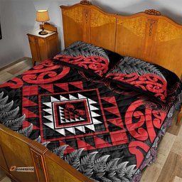 Aotearoa Kiwi Taniko Quilt Bed Set Silver Fern With Maori Koru Pattern LT14