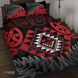 Aotearoa Kiwi Taniko Quilt Bed Set Silver Fern With Maori Koru Pattern LT14