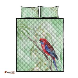 Australia Crimson Rosella Quilt Bed Set Platycercus Elegans Eucalyptus Alba Watercolor LT14