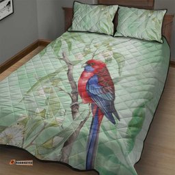 Australia Crimson Rosella Quilt Bed Set Platycercus Elegans Eucalyptus Alba Watercolor LT14