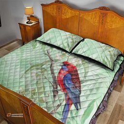 Australia Crimson Rosella Quilt Bed Set Platycercus Elegans Eucalyptus Alba Watercolor LT14
