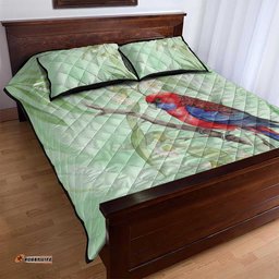 Australia Crimson Rosella Quilt Bed Set Platycercus Elegans Eucalyptus Alba Watercolor LT14