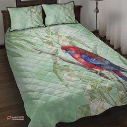 Australia Crimson Rosella Quilt Bed Set Platycercus Elegans Eucalyptus Alba Watercolor LT14