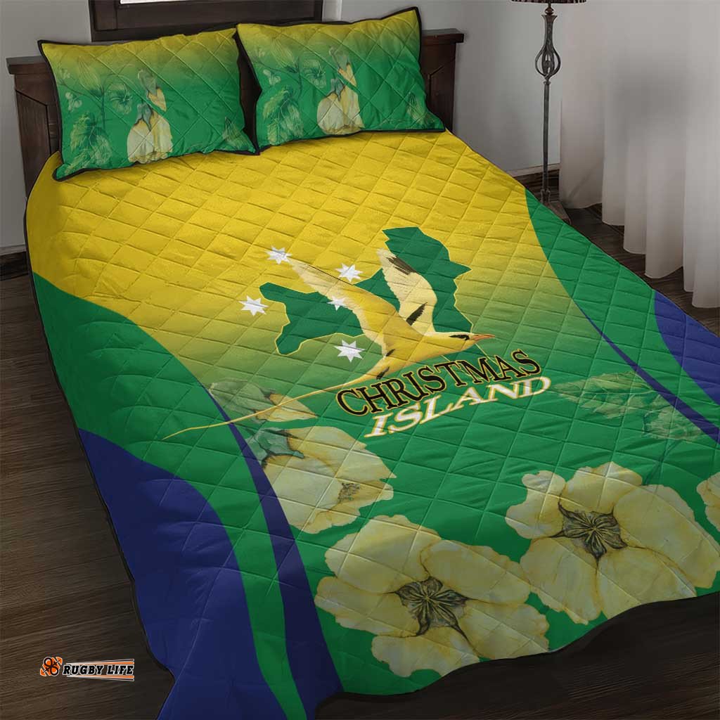 Australia Christmas Island Quilt Bed Set Golden Bosun Abutilon listeri With Map LT14