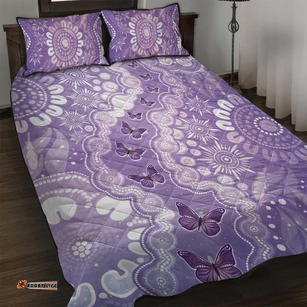 Australia Epilepsy Awareness Quilt Bed Set Purple Butterflies Aboriginal LT05