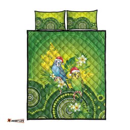 Budgerigar Australia Christmas Quilt Bed Set Budgies Golden Wattle Aboriginal Green LT14
