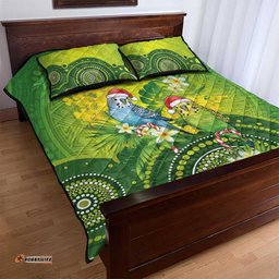 Budgerigar Australia Christmas Quilt Bed Set Budgies Golden Wattle Aboriginal Green LT14