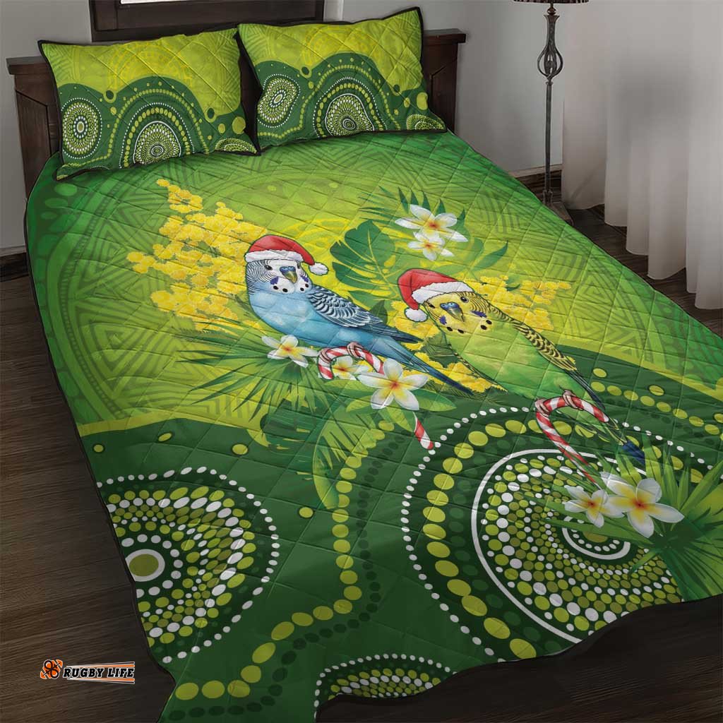 Budgerigar Australia Christmas Quilt Bed Set Budgies Golden Wattle Aboriginal Green LT14