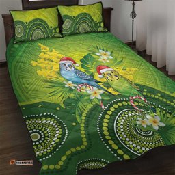 Budgerigar Australia Christmas Quilt Bed Set Budgies Golden Wattle Aboriginal Green LT14