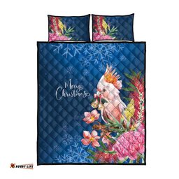 Australia Christmas Pink Cockatoo with Banksia Quilt Bed Set Snowy Blue LT7