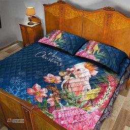 Australia Christmas Pink Cockatoo with Banksia Quilt Bed Set Snowy Blue LT7