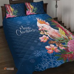 Australia Christmas Pink Cockatoo with Banksia Quilt Bed Set Snowy Blue LT7
