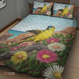 Australia Rock Parrot Quilt Bed Set Pigface Carpobrotus Rocky Island Vibes LT14