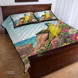 Australia Rock Parrot Quilt Bed Set Pigface Carpobrotus Rocky Island Vibes LT14