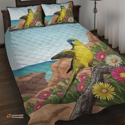 Australia Rock Parrot Quilt Bed Set Pigface Carpobrotus Rocky Island Vibes LT14