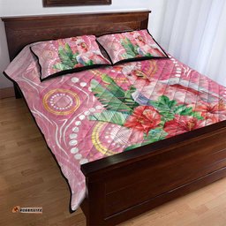 Breast Cancer Pink Cockatoo Quilt Bed Set Australia Indigenous Watercolor Glaze LT7