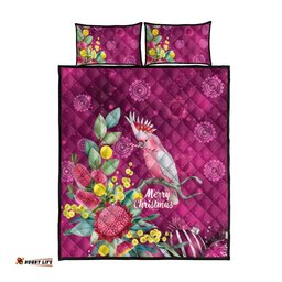 Australia Pink Cockatoo Christmas Quilt Bed Set Aussie Native Flowers Merry Xmas - Pink LT14
