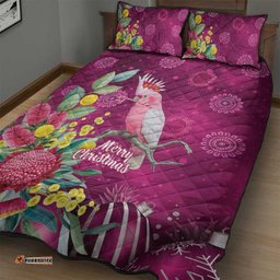 Australia Pink Cockatoo Christmas Quilt Bed Set Aussie Native Flowers Merry Xmas - Pink LT14