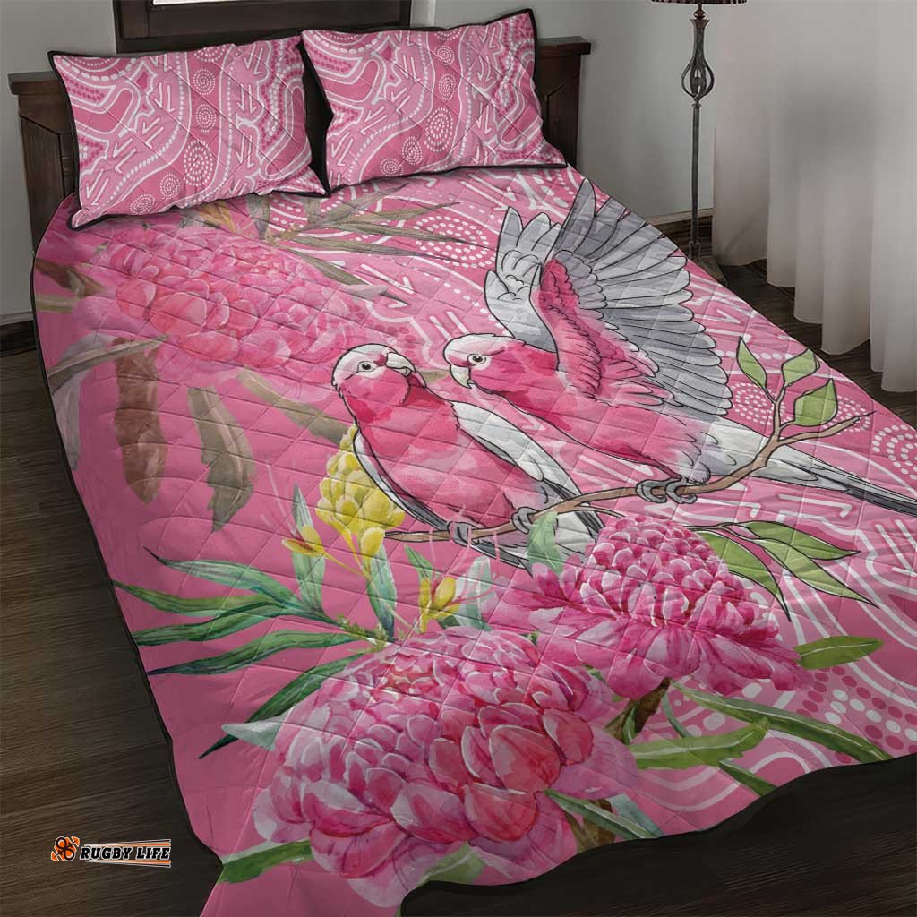 Australia Pink Galah Quilt Bed Set Rose-breasted Cockatoo Waratah Indigenous Art LT14