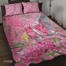 Australia Pink Galah Quilt Bed Set Rose-breasted Cockatoo Waratah Indigenous Art LT14