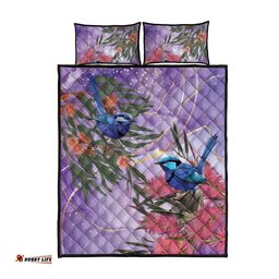 Australia Splendid Fairy Wren on Eucalyptus Quilt Bed Set Epilepsy Awareness LT7
