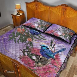 Australia Splendid Fairy Wren on Eucalyptus Quilt Bed Set Epilepsy Awareness LT7